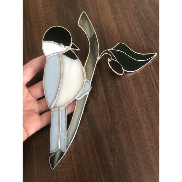 Handmade stained glass Light blue And Black bird Vintage. Suncatcher - Picture 3 of 5